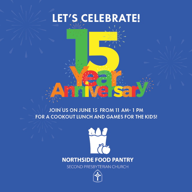 Northside Food Pantry 15th Anniversary Celebration & Community Lunch
June 15, 11 AM - 1 PM, Outside the Food Pantry
Come celebrate with us!
