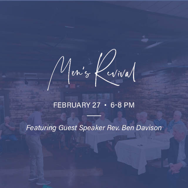 February 27
Join Men@Second and guest speaker, Rev. Ben Davison, for this special February gathering of fellowship anchored in the love of Christ.

