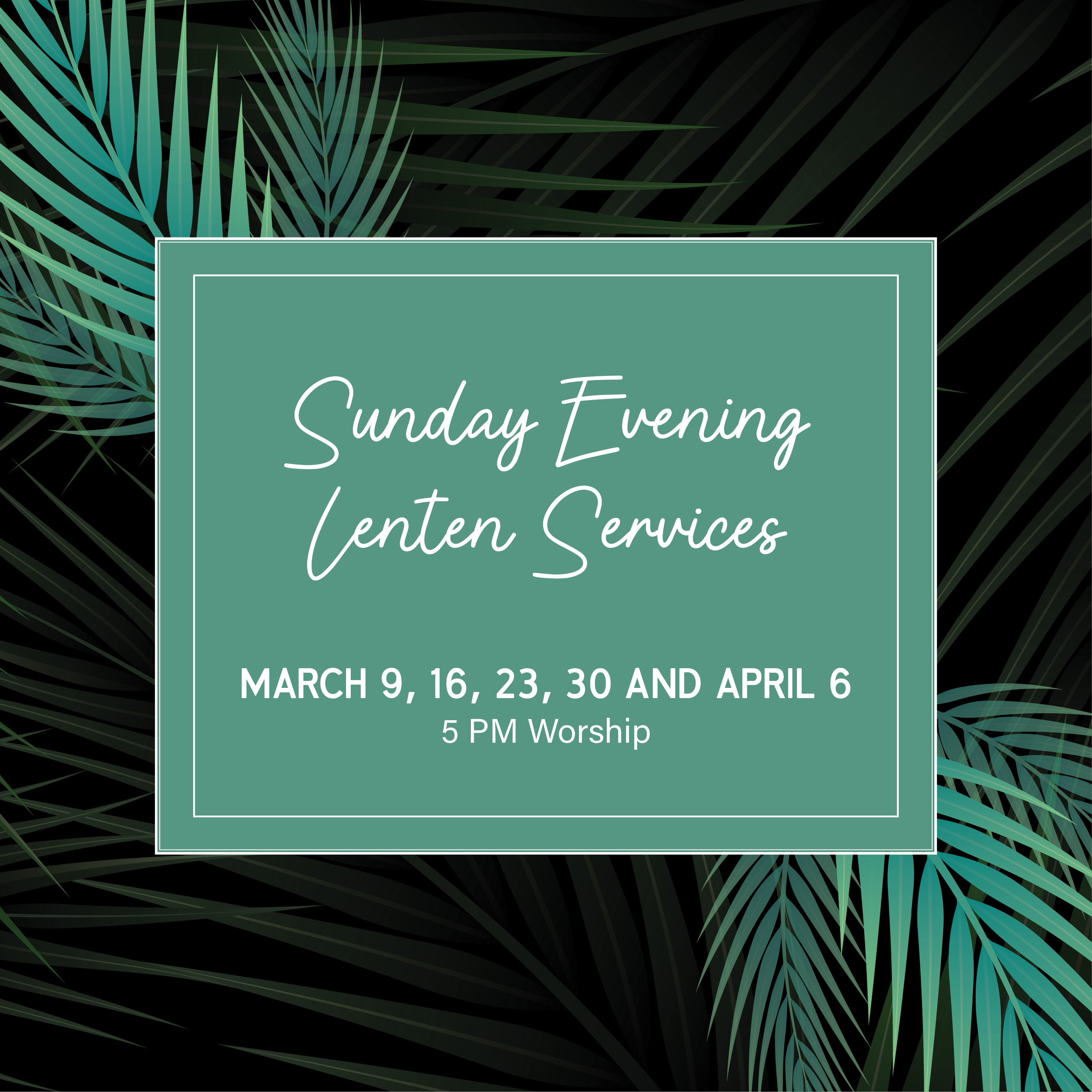 Sunday Evening Lenten Services
Sundays, March 9 – April 6, 5 PM, Room 356
Join us for a casual and contemplative worship service with music, meditation, and holy communion as we learn to walk in the dark together. 
