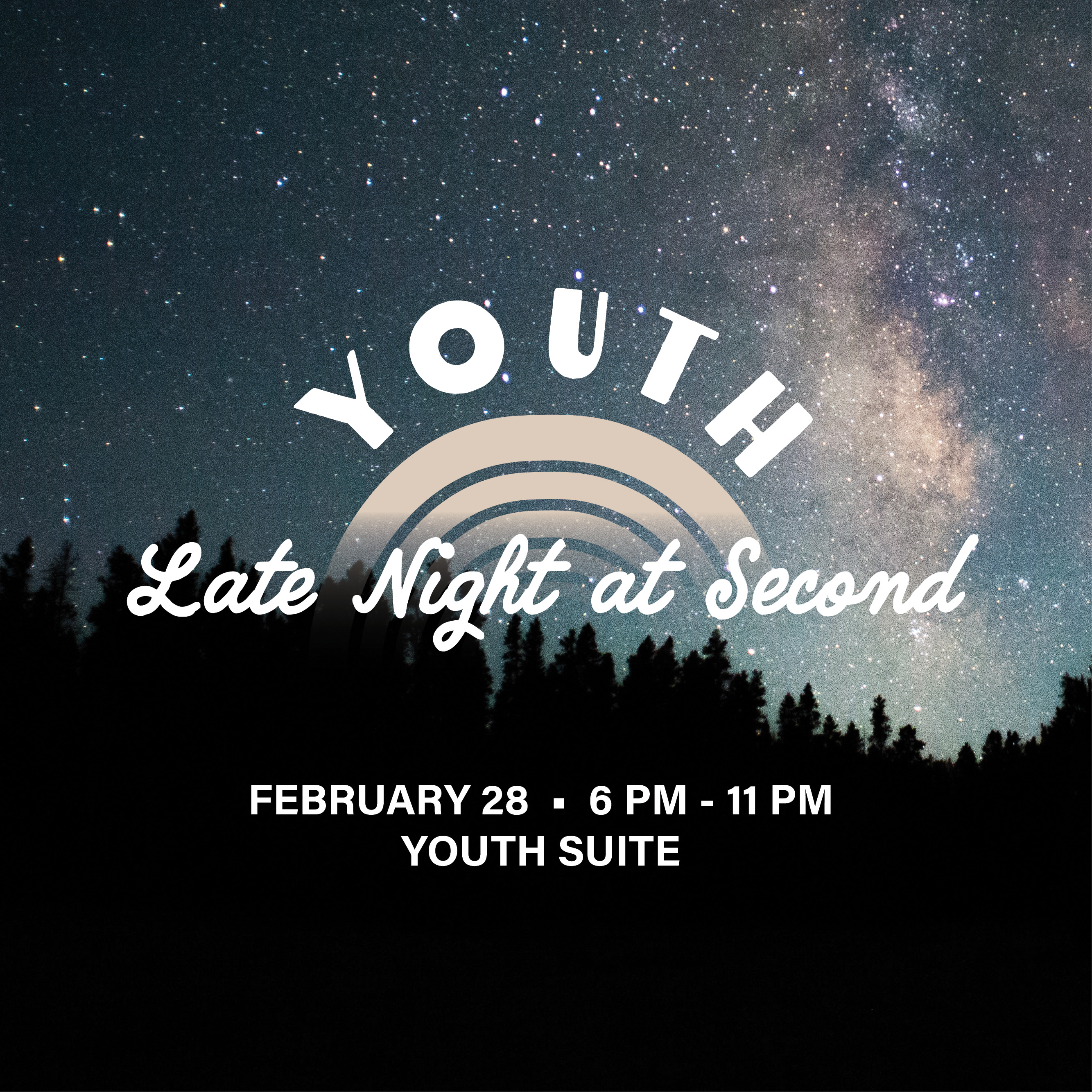 Youth Late Night @ Second
February 28, 6 - 11 PM, Youth Suite
Join us as we welcome the 5th graders into the youth suite and spend the evening doing what Youth Ministries does best…having fun!!



 
